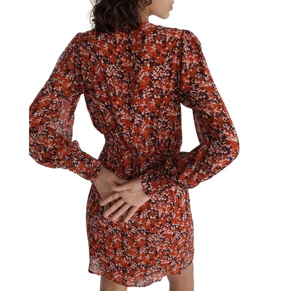 The Kooples Burning Flowers Mini Dress Size 0 (US XS) Red Floral V-Neck NWT - Picture 4 of 10